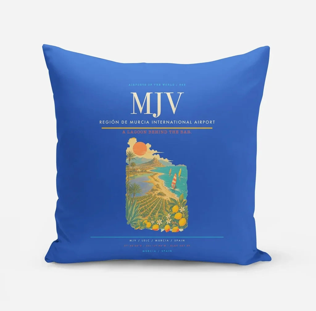 Región de Murcia International Airport (MJV) design on blue pillow