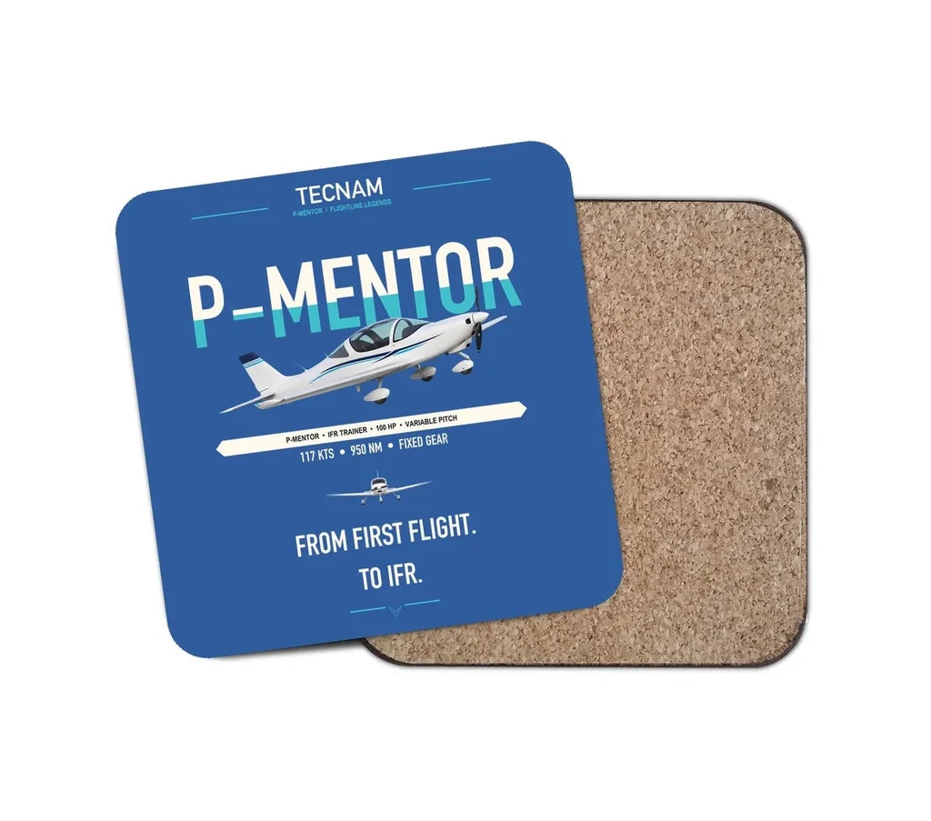 Tecnam P-Mentor design on blue 1 piece coaster