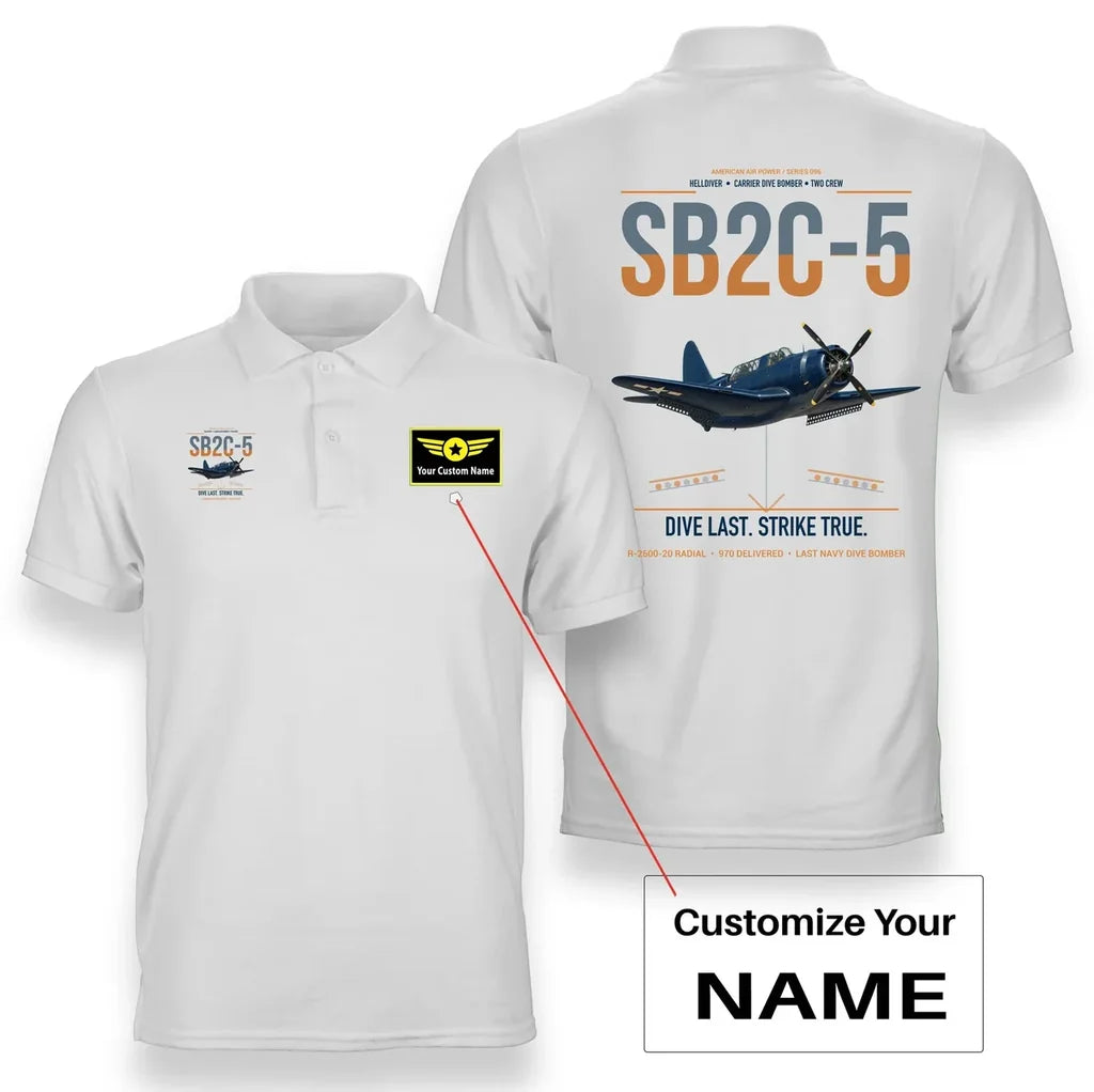 SB2C-5 Helldiver design on white+name double-side polo t-shirt, double-side print