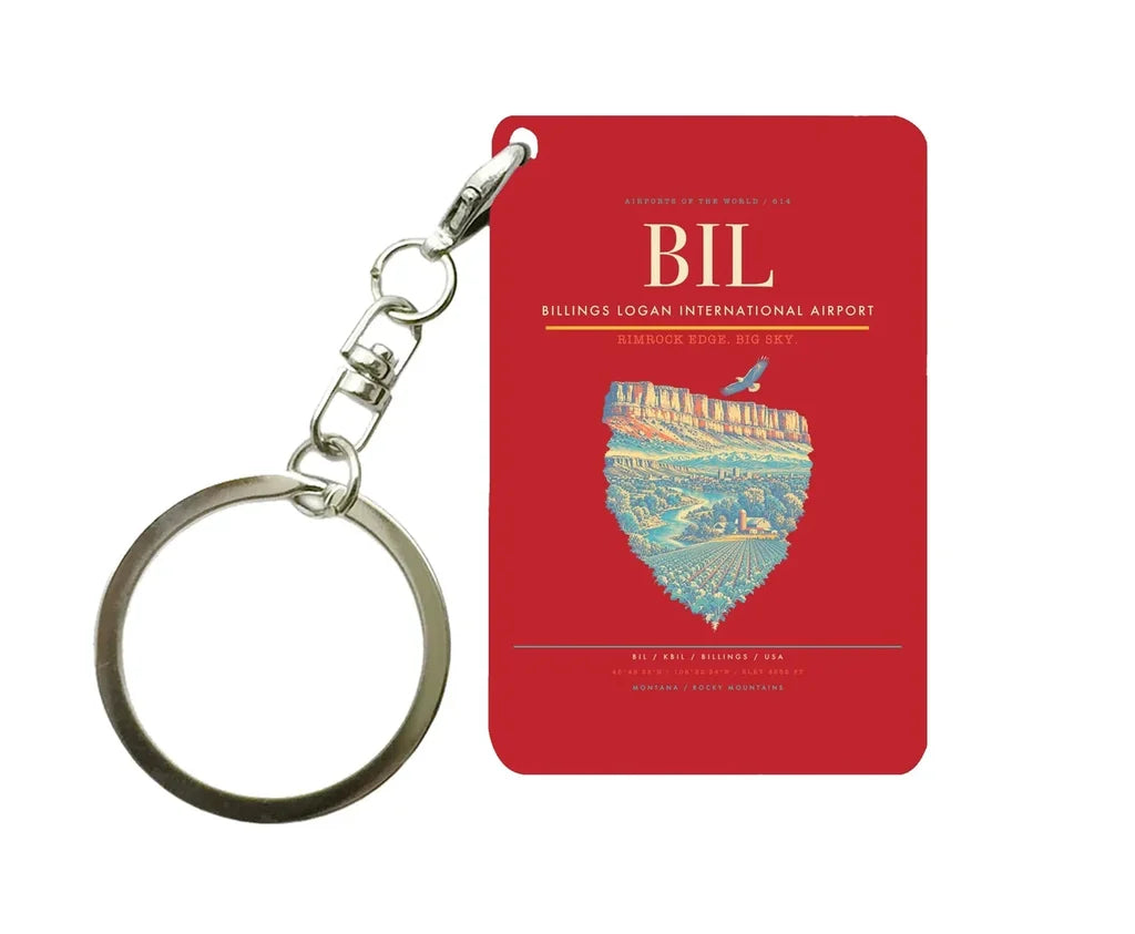 Billings Logan International Airport (BIL) design on red key chain