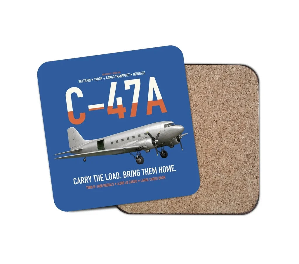 C-47A Skytrain design on blue 1 piece coaster