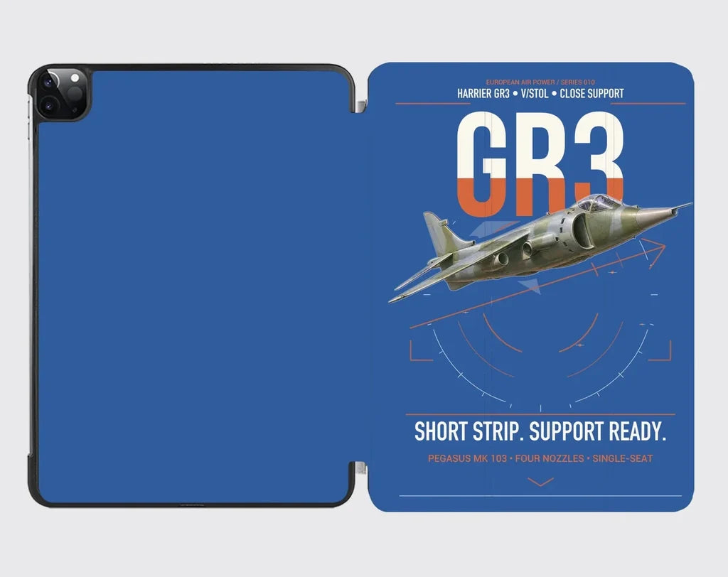 Hawker Siddeley Harrier GR3 design on blue ipad tablet case