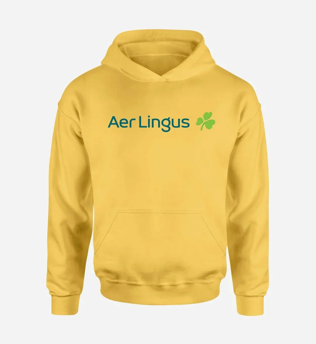 Aer Lingus Airlines logo printed on yellow hoodie