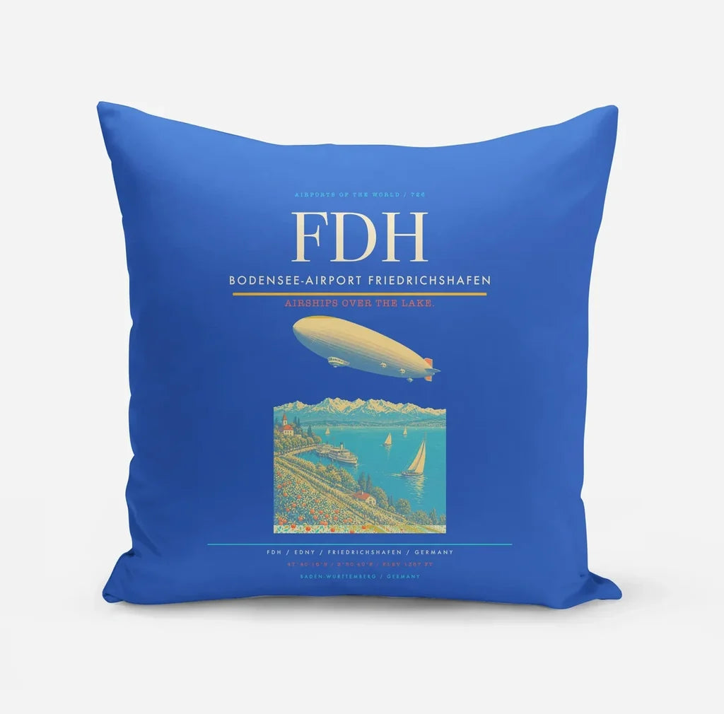 Bodensee-Airport Friedrichshafen (FDH) design on blue pillow