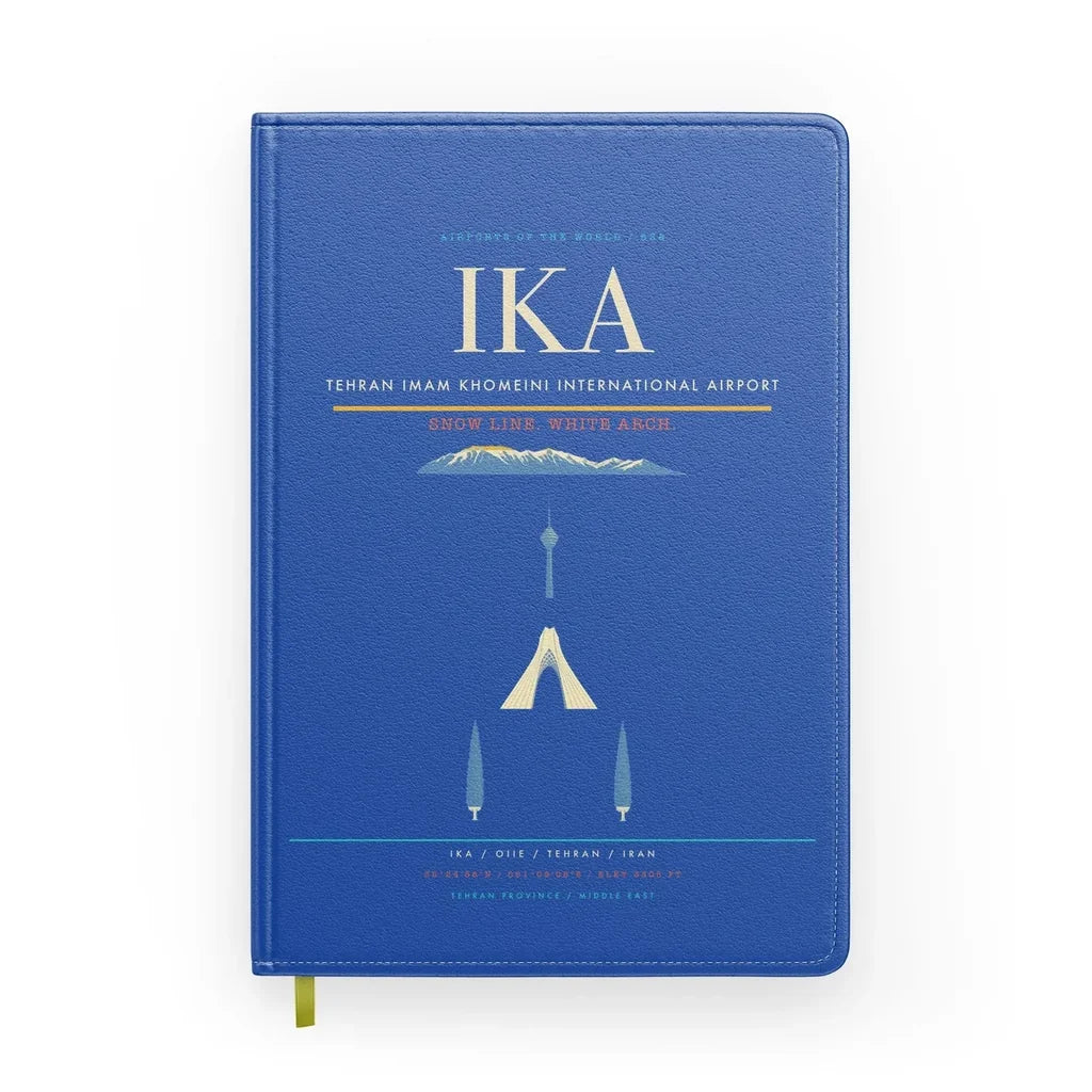 Tehran Imam Khomeini International Airport (IKA) design on blue notebook