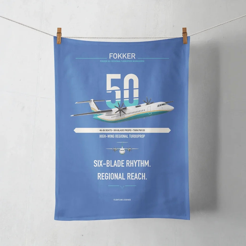 Fokker 50 design on blue towel