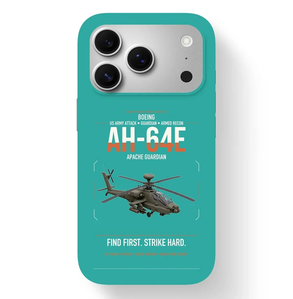 Boeing AH-64E Apache Guardian design on turquoise magsafe iphone case, for iPhone 17 Pro