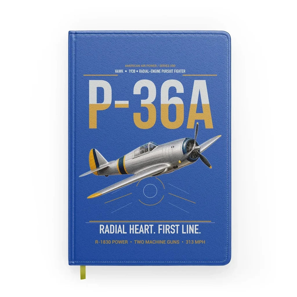 P-36A Hawk design on blue notebook