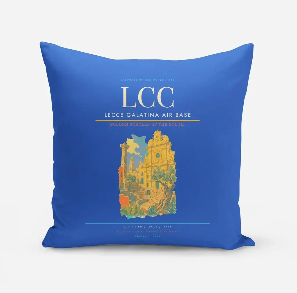 Lecce Galatina Air Base (LCC) design on blue pillow