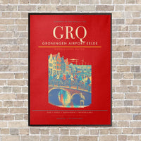 Thumbnail for Groningen Airport Eelde GRQ vertical canvas print - framed - red background