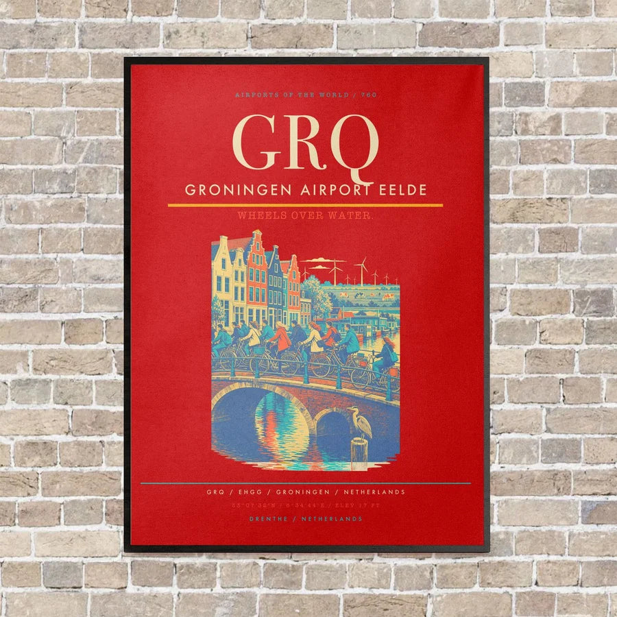 Groningen Airport Eelde GRQ vertical canvas print - framed - red background