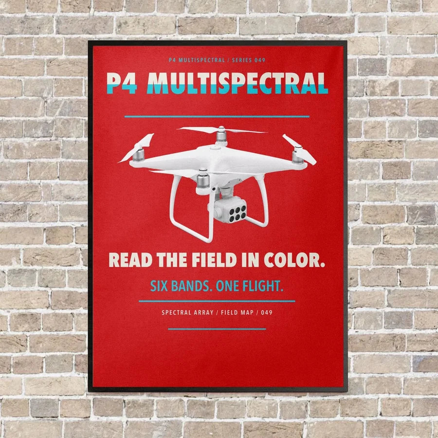 DJI P4 Multispectral vertical canvas print - framed - red background