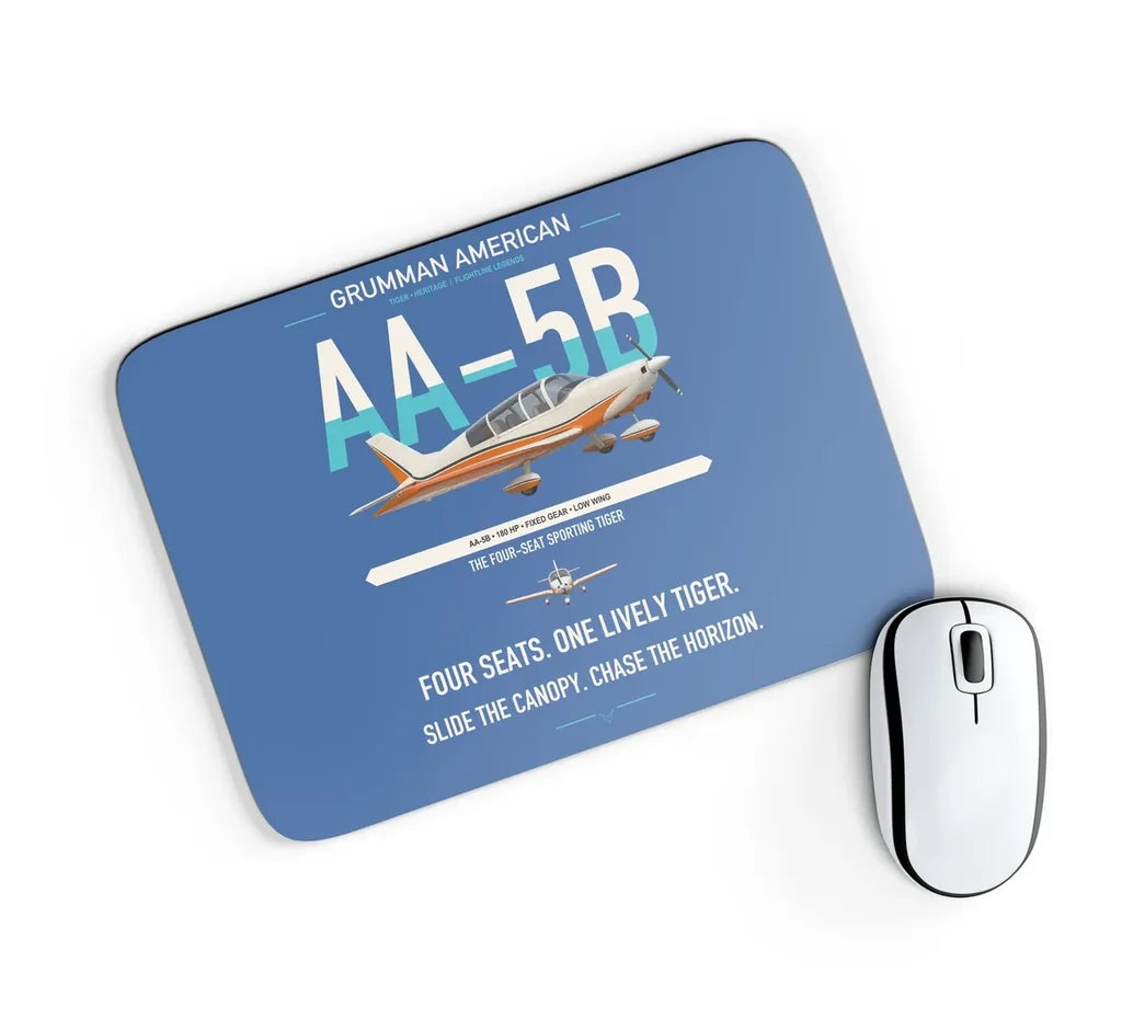 Grumman American AA-5B Tiger design on blue rectangle mouse pad