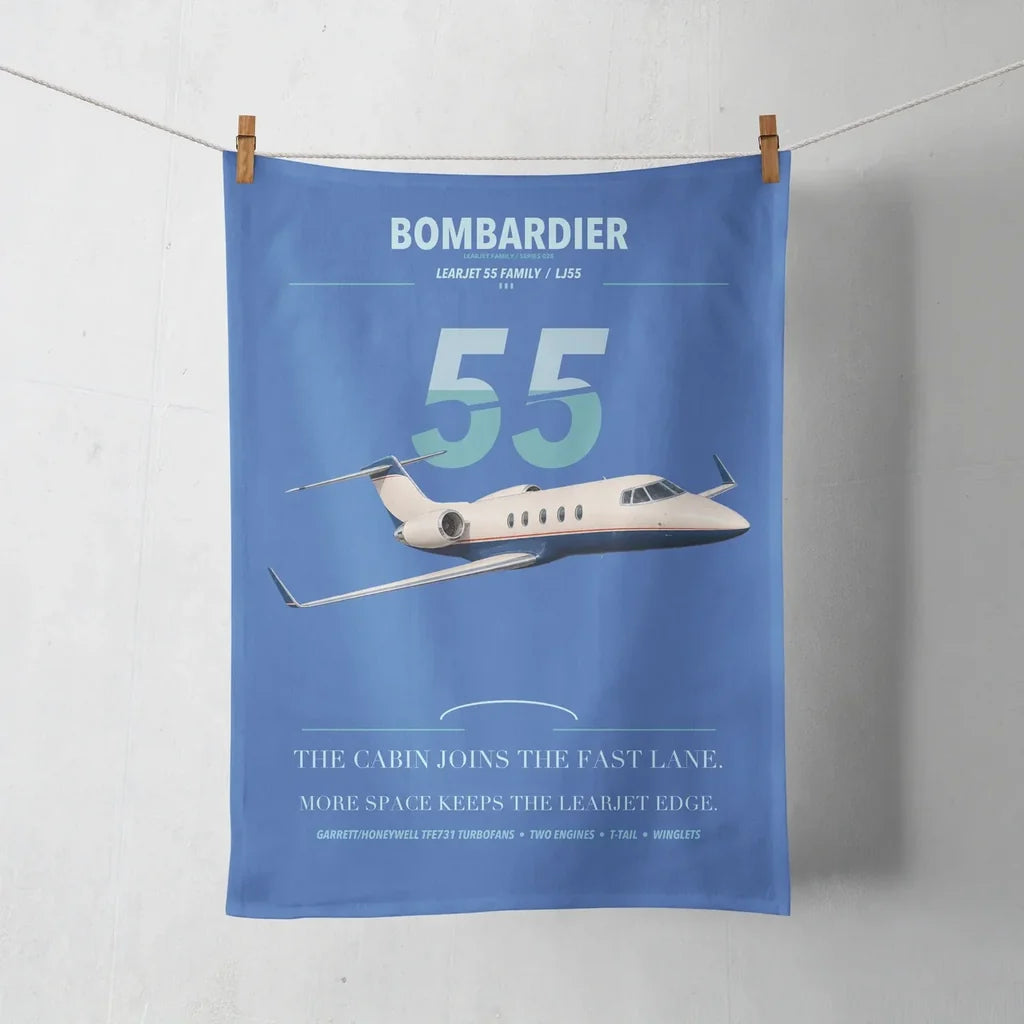 Bombardier Learjet 55 design on blue towel