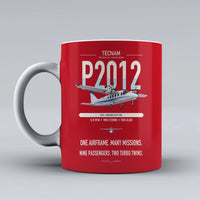 Thumbnail for Tecnam P2012 Traveller design on red ceramic mug, double-side print