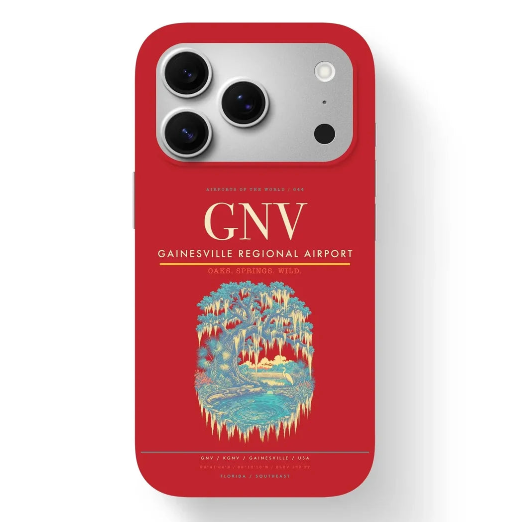 Gainesville Airport (GNV) design on red iPhone 17 Pro MagSafe case