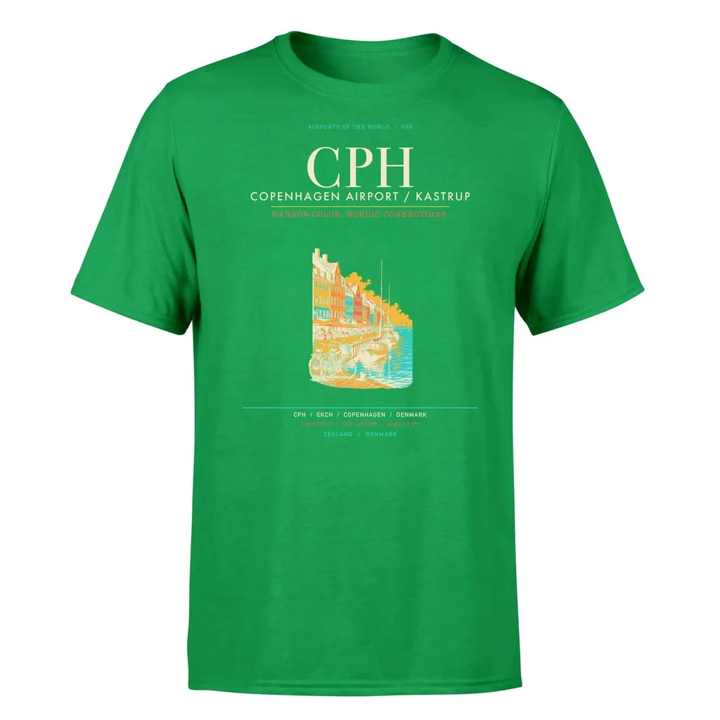 Copenhagen Airport (CPH) T-Shirt single-side front print in Green | copenhagen-cph-airport-double-side-t-shirt
