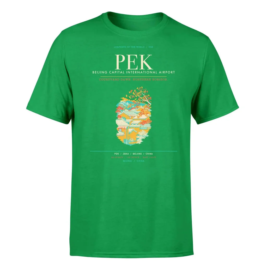 Beijing Airport (PEK) T-Shirt single-side front print in Green | beijing-pek-airport-double-side-t-shirt