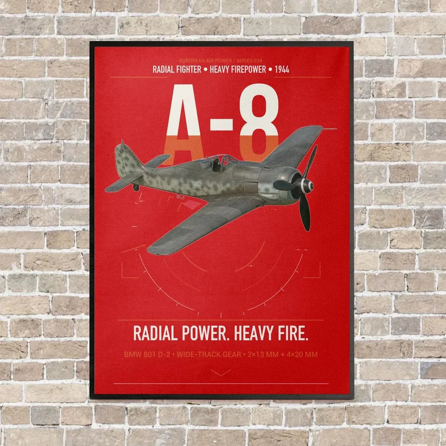 Focke-Wulf Fw 190A-8 vertical canvas print - framed - red background