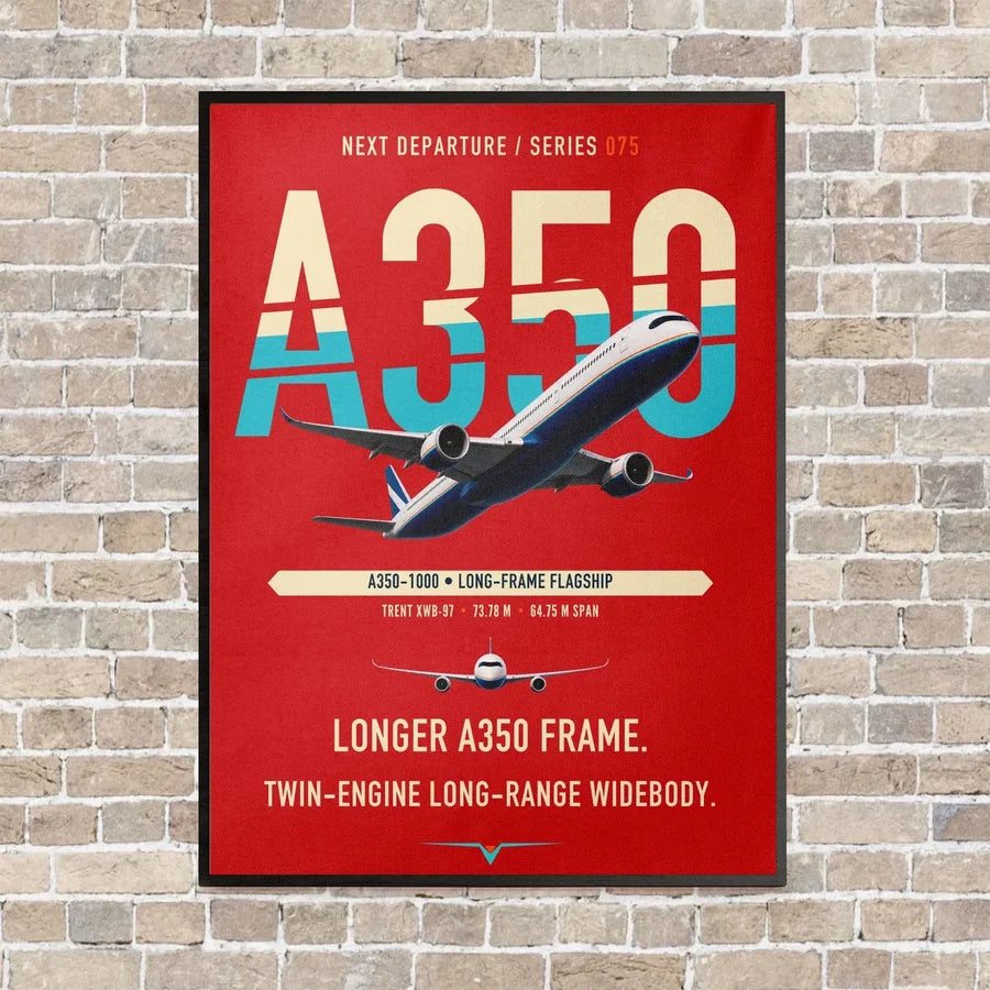 Airbus A350-1000 vertical canvas print - framed - red background