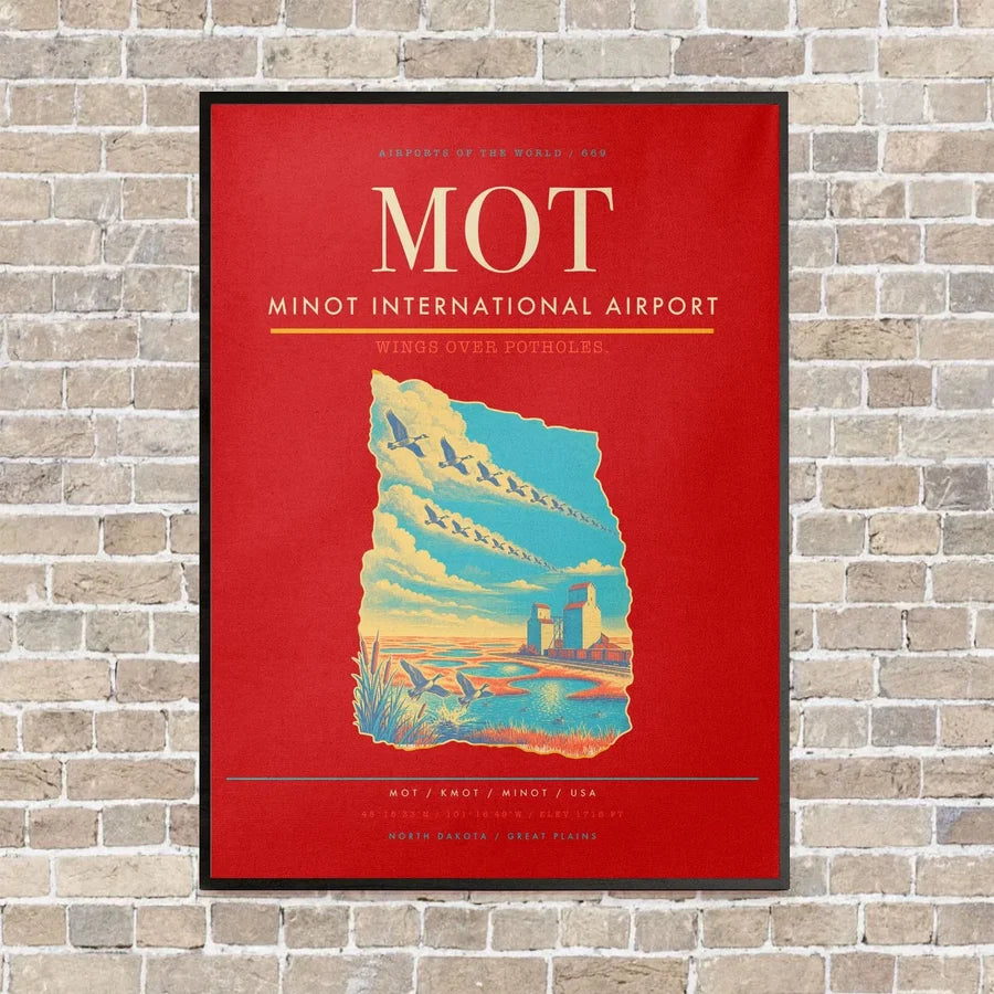 Minot International Airport MOT vertical canvas print - framed - red background