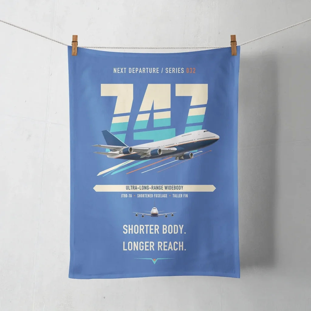 Boeing 747SP design on blue towel
