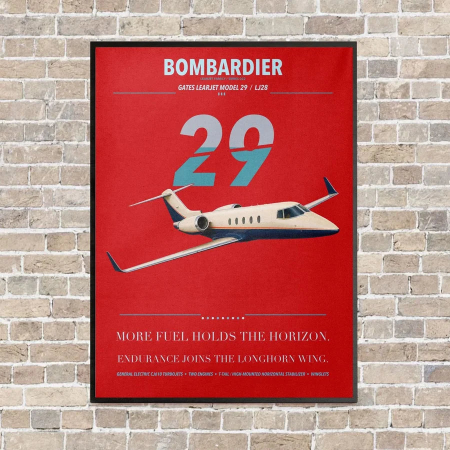 Bombardier Learjet 29 vertical canvas print - framed - red background