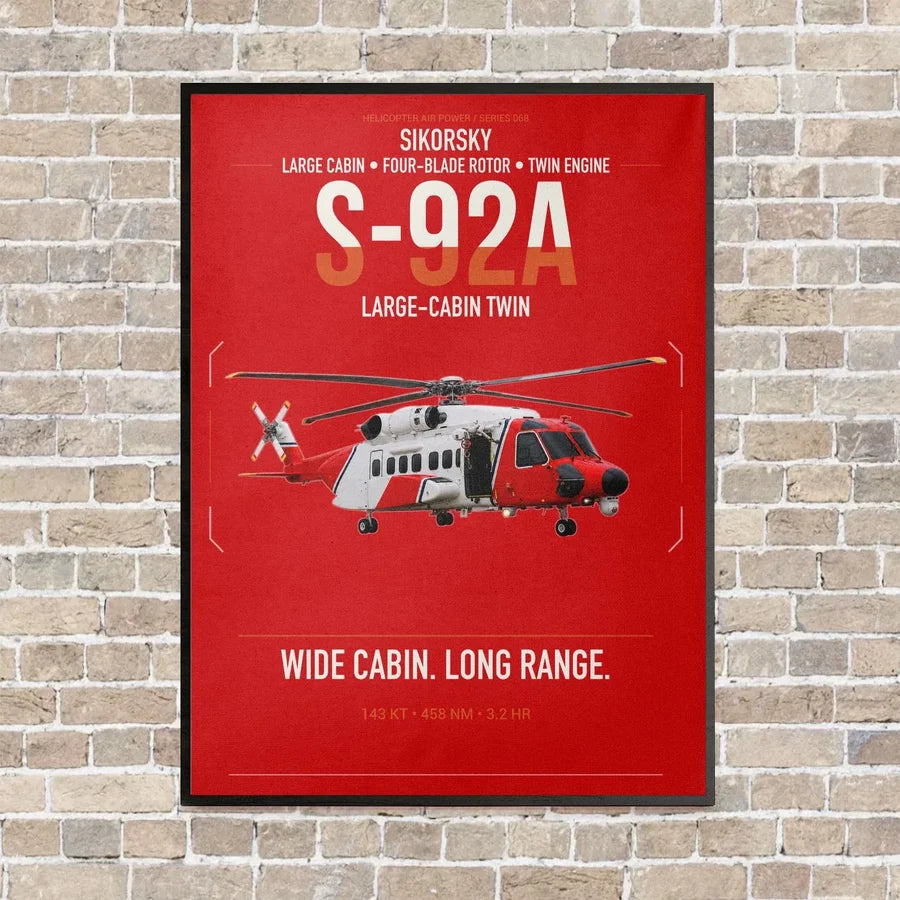 Sikorsky S-92A vertical canvas print - framed - red background