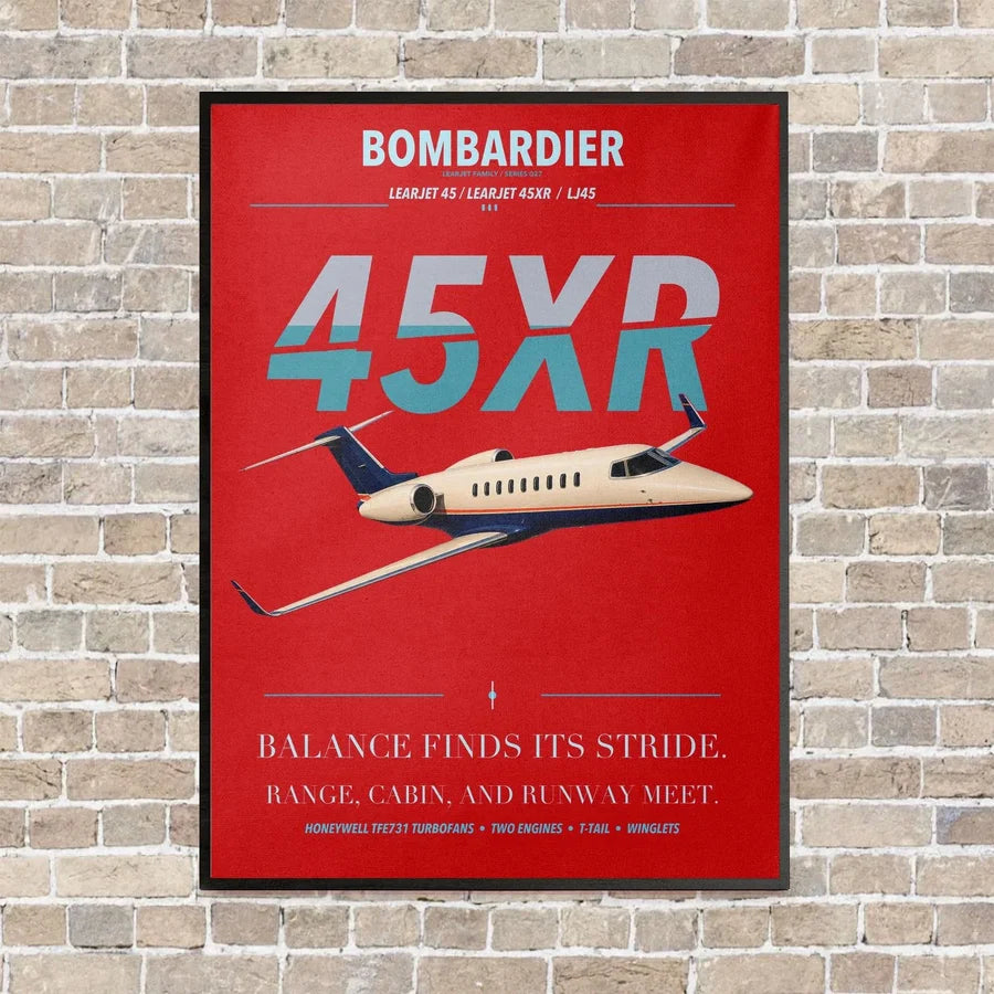 Bombardier Learjet 45XR vertical canvas print - framed - red background