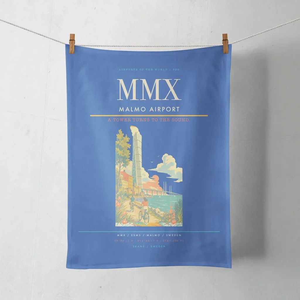 Malmo Airport (MMX) design on blue towel