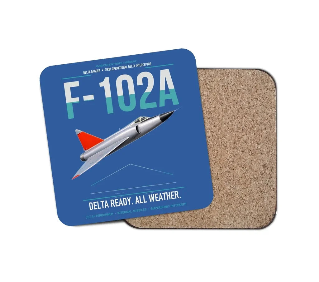 F-102A Delta Dagger design on blue 1 piece coaster