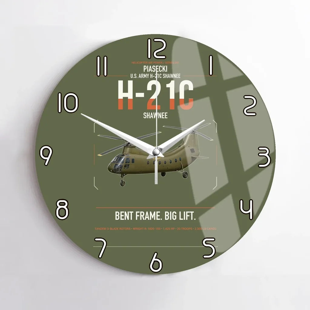 Piasecki H-21C Shawnee design on green army no frame wall clock