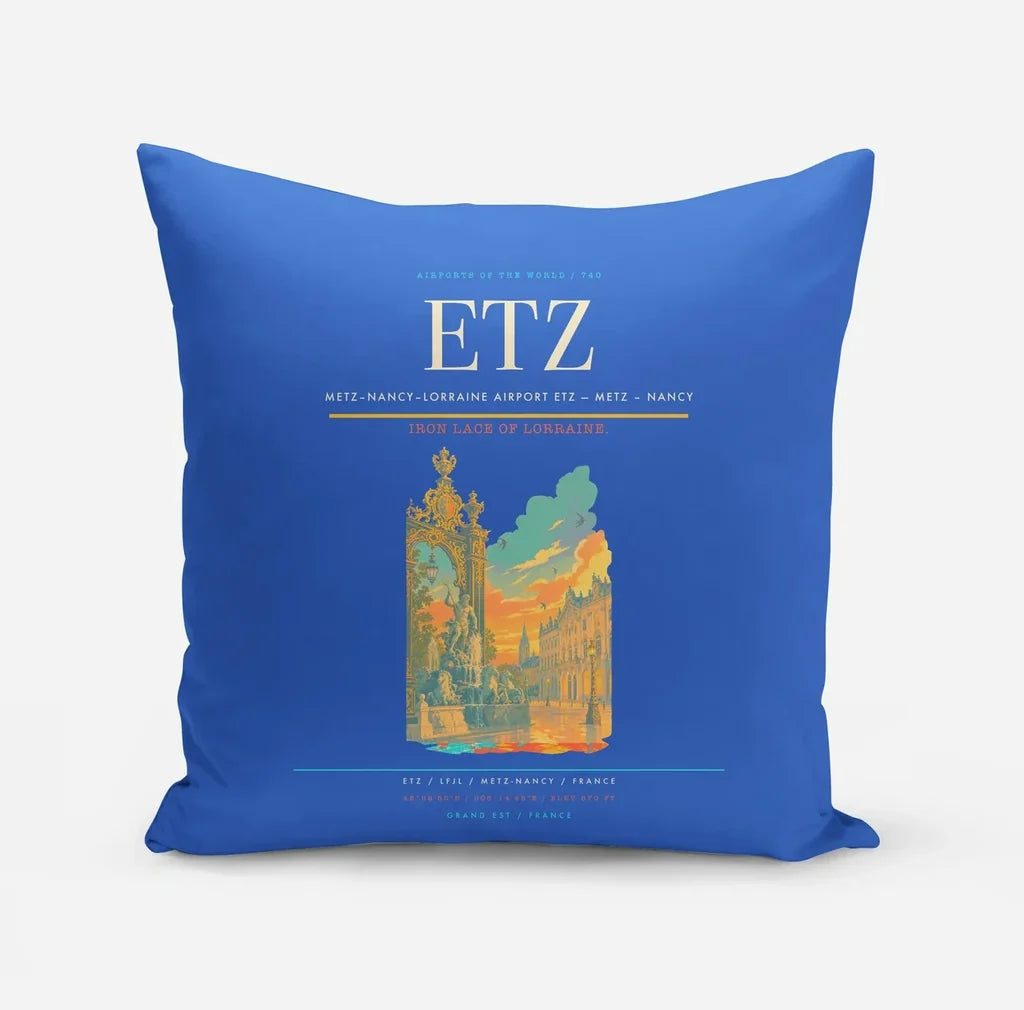 Metz–Nancy–Lorraine Airport (ETZ) design on blue pillow
