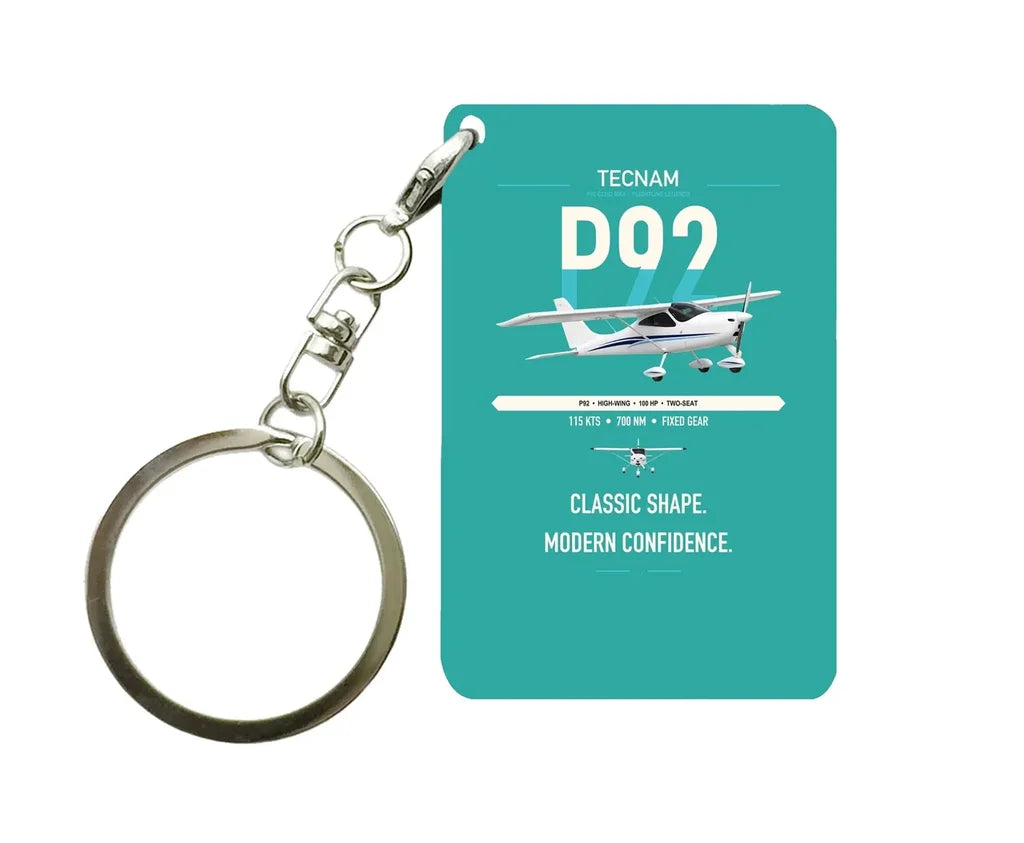 Tecnam P92 Echo MkII design on turquoise designed key chain, double-side print