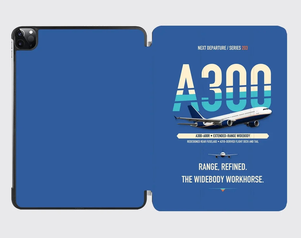 Airbus A300-600R design on blue ipad tablet case