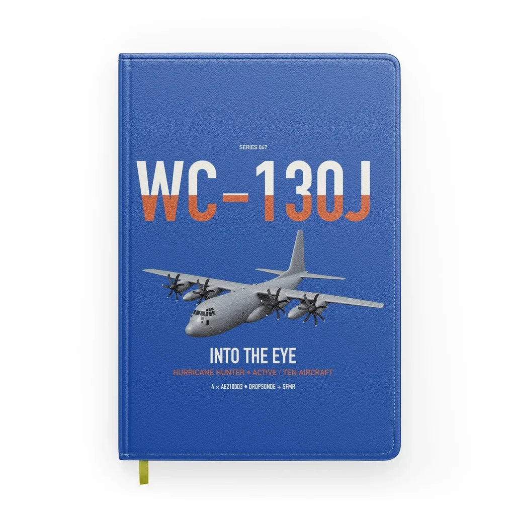WC-130J Hurricane Hunter design on blue notebook