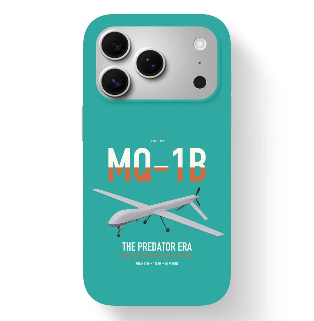 MQ-1B Predator design on turquoise magsafe iphone case, for iPhone 17 Pro