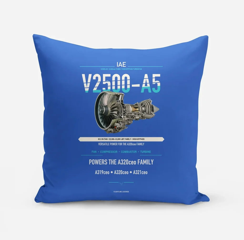V2500-A5 design on blue pillow