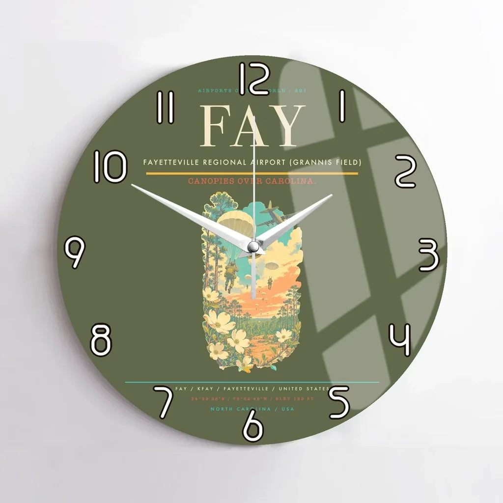 Fayetteville Regional Airport (Grannis Field) (FAY) design on green army no frame wall clock