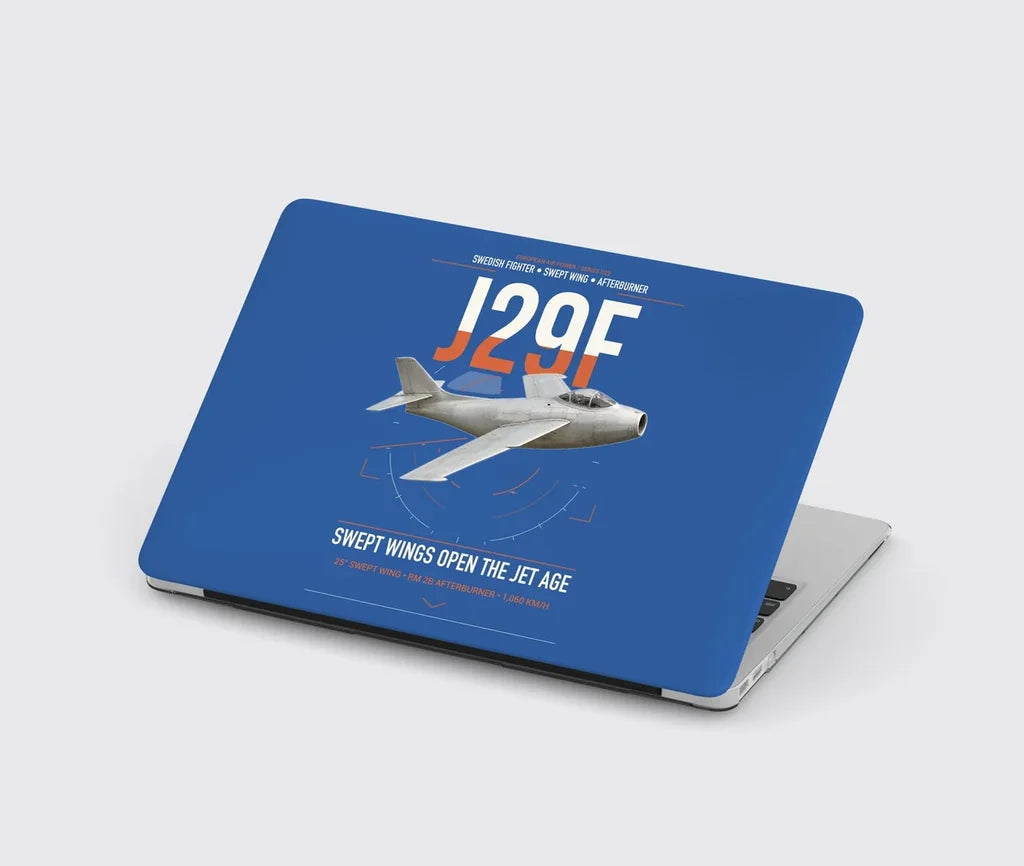 Saab J 29F Tunnan design on blue MacBook case