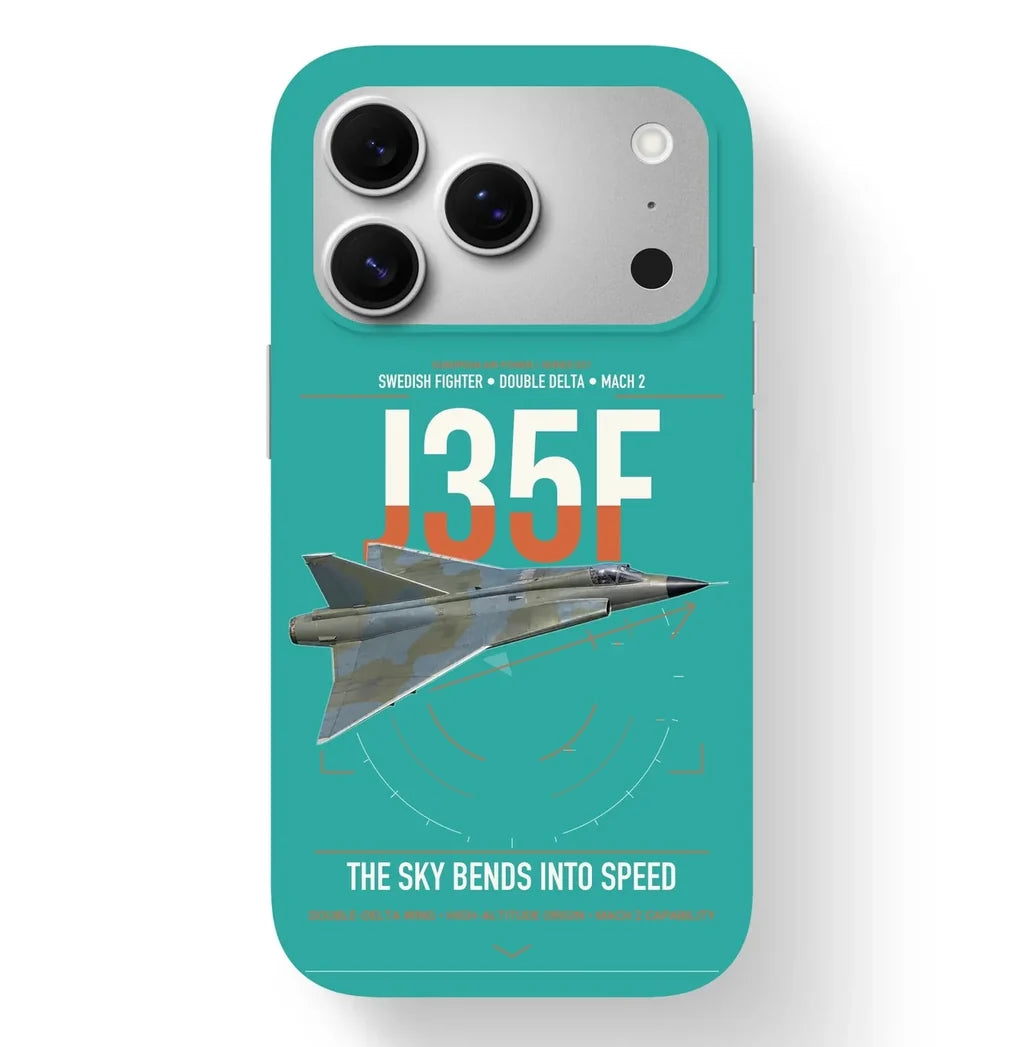 Saab J 35F Draken design on turquoise magsafe iphone case, for iPhone 17 Pro