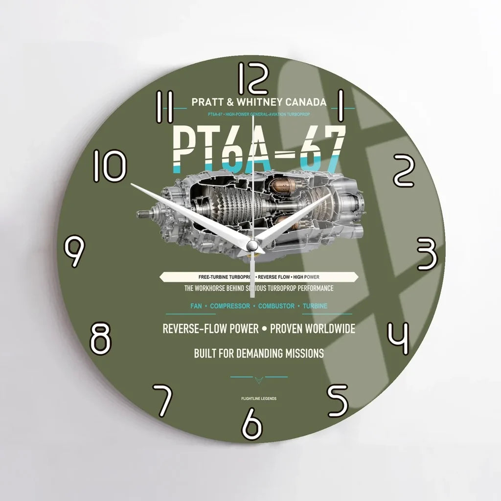 PT6A-67 design on green army no frame wall clock