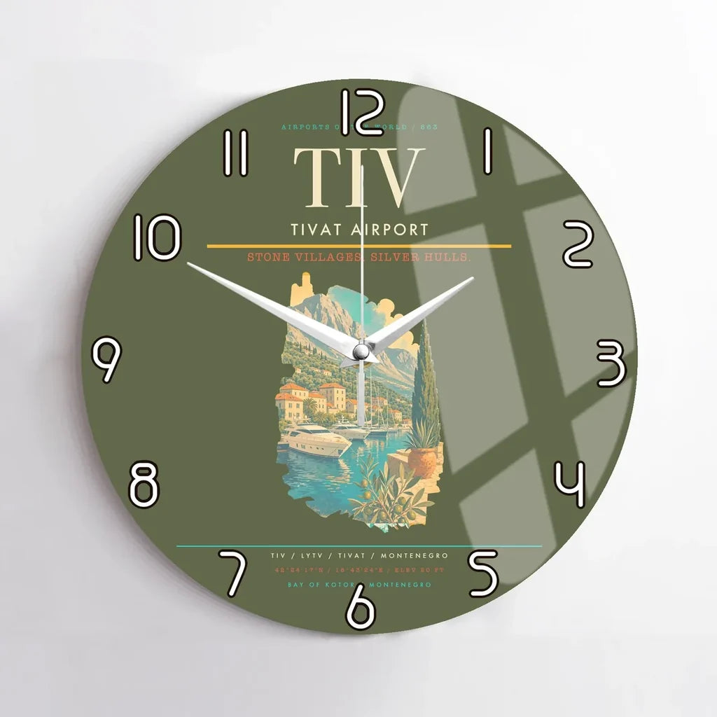 Tivat Airport (TIV) design on green army no frame wall clock