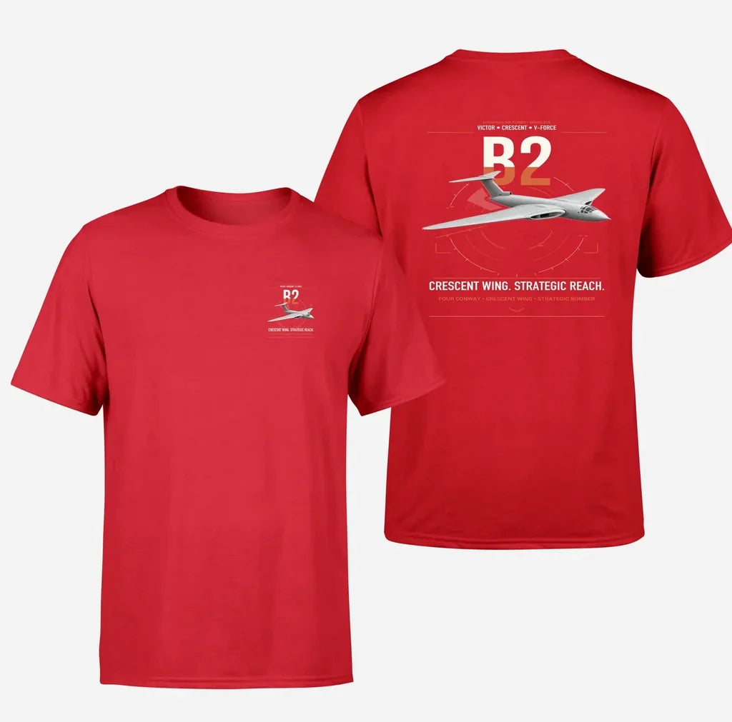 Handley Page Victor B2 design on red t-shirt, double-side print
