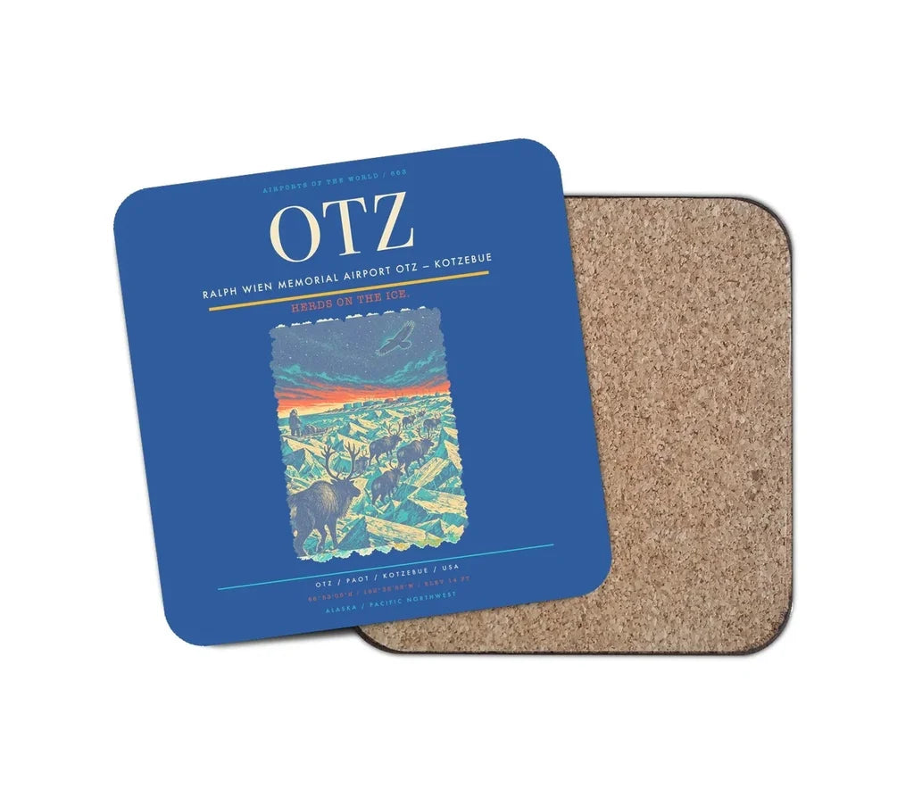 Ralph Wien Memorial Airport (OTZ) design on blue 1 piece coaster