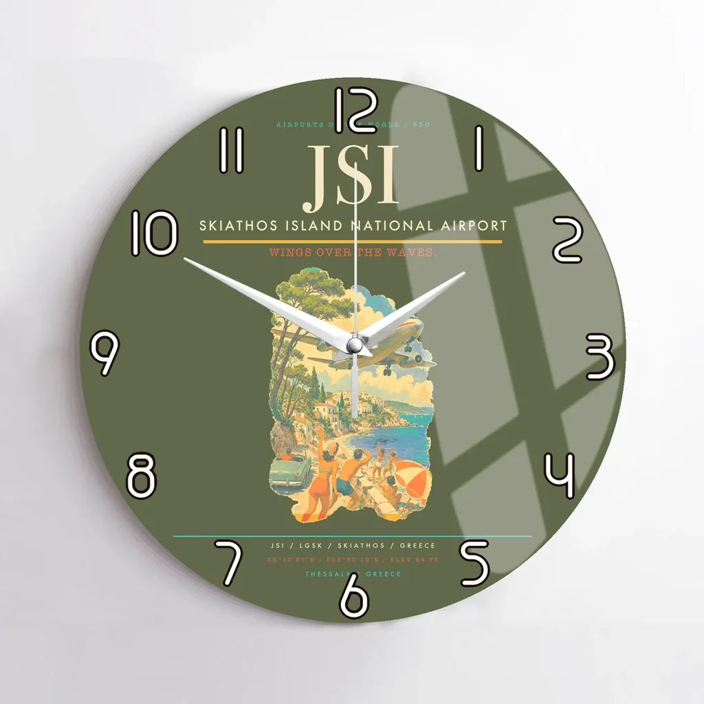 Skiathos Island National Airport (JSI) design on green army no frame wall clock