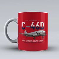 Thumbnail for C-46D Commando design on red ceramic mug, double-side print