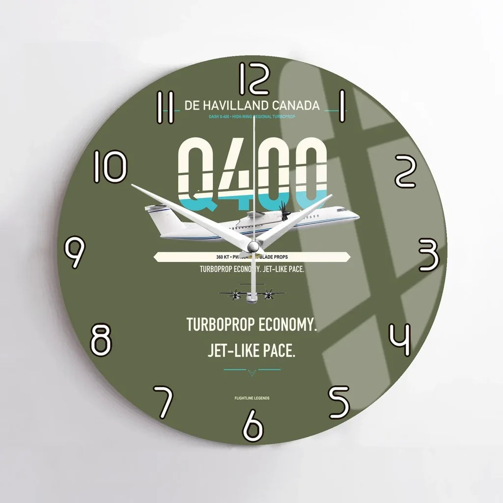 De Havilland Dash 8-400 design on green army no frame wall clock