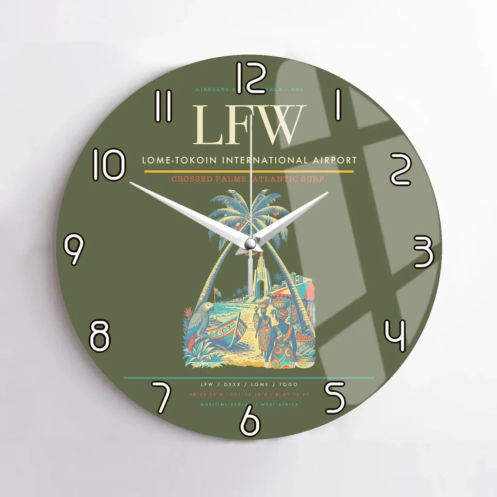 Lome-Tokoin International Airport (LFW) design on green army no frame wall clock