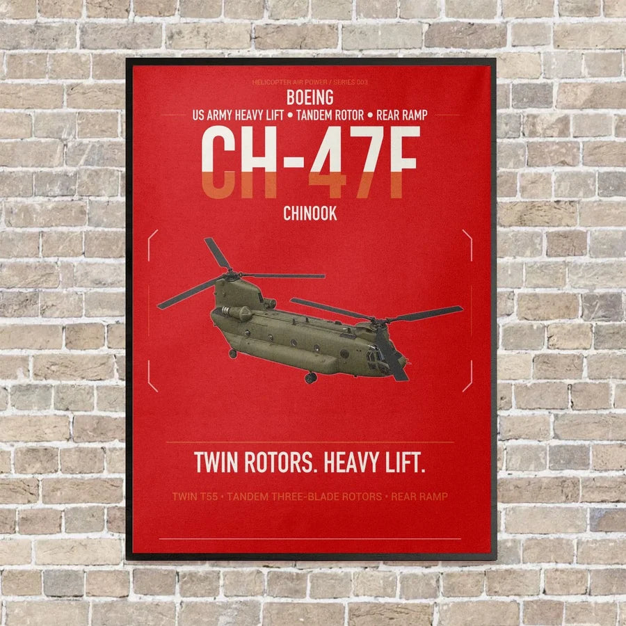 Boeing CH-47F Chinook vertical canvas print - framed - red background